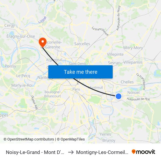 Noisy-Le-Grand - Mont D'Est to Montigny-Les-Cormeilles map