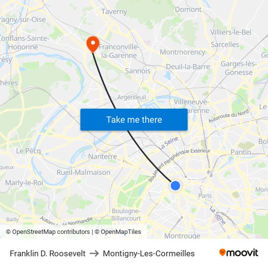 Franklin D. Roosevelt to Montigny-Les-Cormeilles map