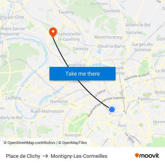 Place de Clichy to Montigny-Les-Cormeilles map