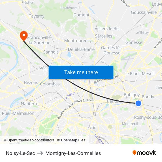 Noisy-Le-Sec to Montigny-Les-Cormeilles map