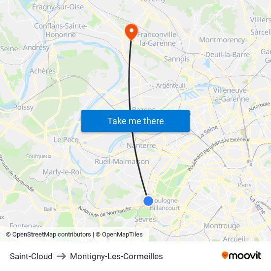 Saint-Cloud to Montigny-Les-Cormeilles map