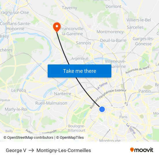 George V to Montigny-Les-Cormeilles map