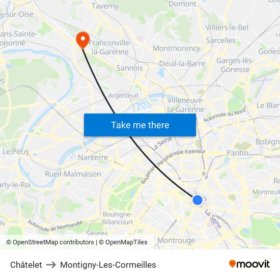 Châtelet to Montigny-Les-Cormeilles map