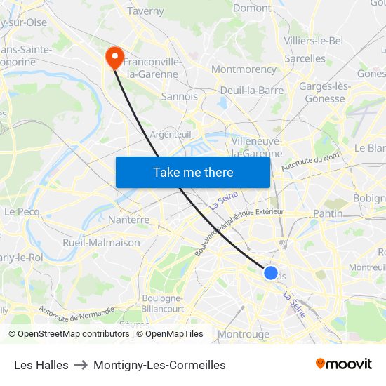 Les Halles to Montigny-Les-Cormeilles map
