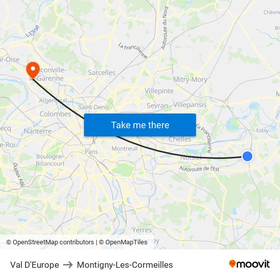 Val D'Europe to Montigny-Les-Cormeilles map