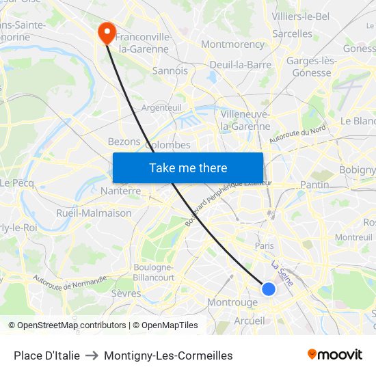 Place D'Italie to Montigny-Les-Cormeilles map