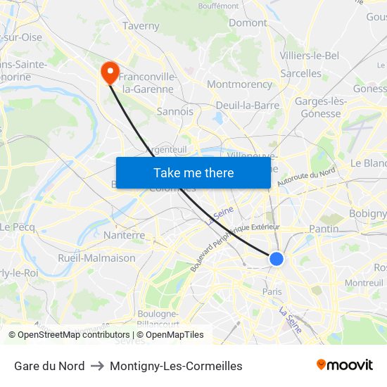 Gare du Nord to Montigny-Les-Cormeilles map