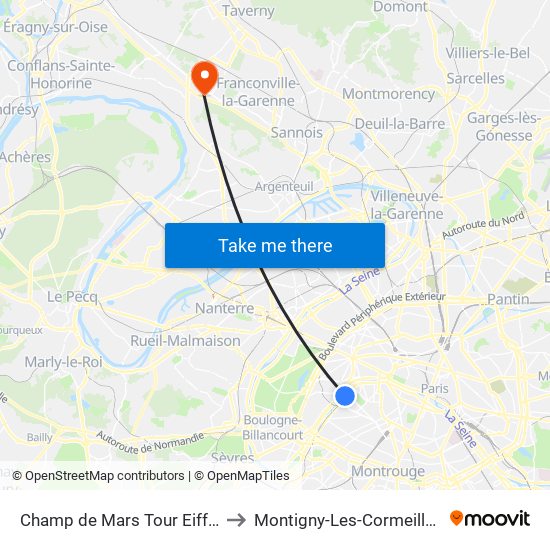 Champ de Mars Tour Eiffel to Montigny-Les-Cormeilles map