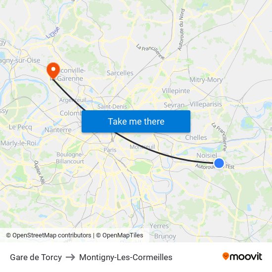 Gare de Torcy to Montigny-Les-Cormeilles map
