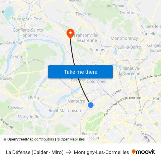 La Défense (Calder - Miro) to Montigny-Les-Cormeilles map