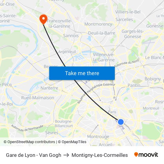 Gare de Lyon - Van Gogh to Montigny-Les-Cormeilles map