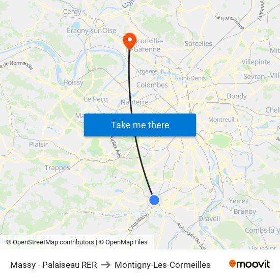 Massy - Palaiseau RER to Montigny-Les-Cormeilles map