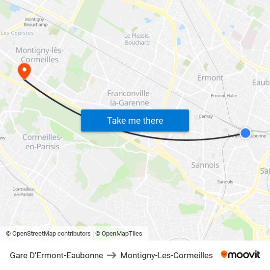 Gare D'Ermont-Eaubonne to Montigny-Les-Cormeilles map