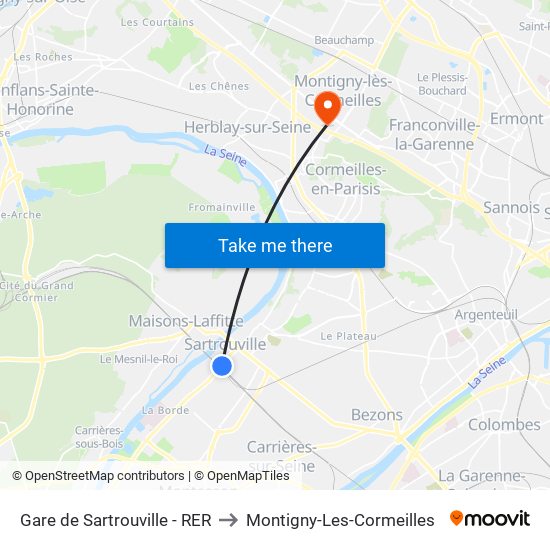 Gare de Sartrouville - RER to Montigny-Les-Cormeilles map