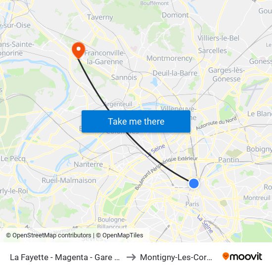 La Fayette - Magenta - Gare du Nord to Montigny-Les-Cormeilles map