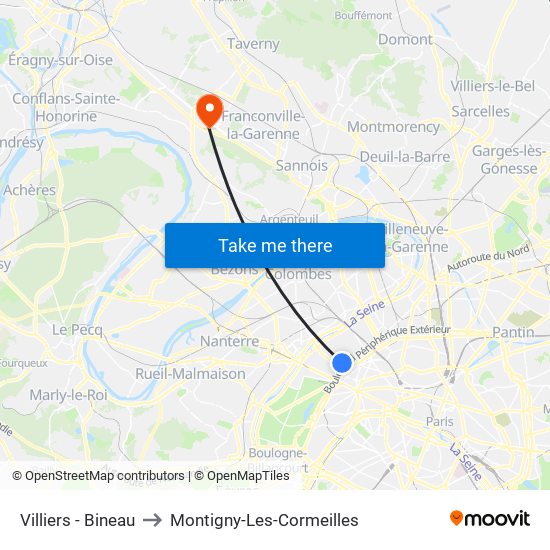 Villiers - Bineau to Montigny-Les-Cormeilles map