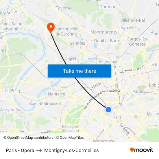 Paris - Opéra to Montigny-Les-Cormeilles map
