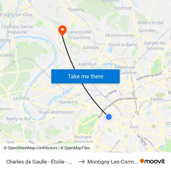 Charles de Gaulle - Étoile - Wagram to Montigny-Les-Cormeilles map