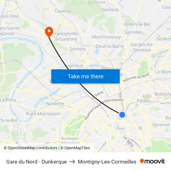 Gare du Nord - Dunkerque to Montigny-Les-Cormeilles map