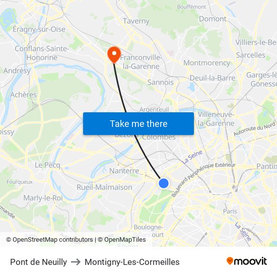 Pont de Neuilly to Montigny-Les-Cormeilles map