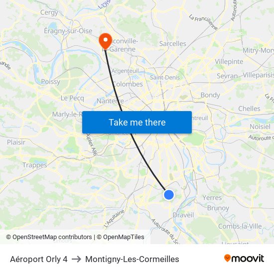 Aéroport Orly 4 to Montigny-Les-Cormeilles map