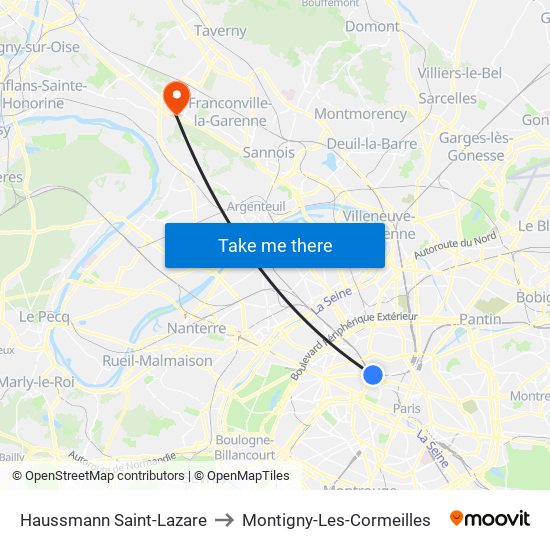 Haussmann Saint-Lazare to Montigny-Les-Cormeilles map