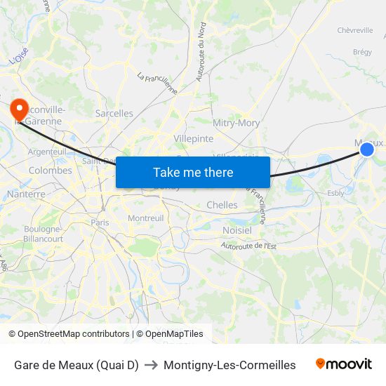Gare de Meaux (Quai D) to Montigny-Les-Cormeilles map
