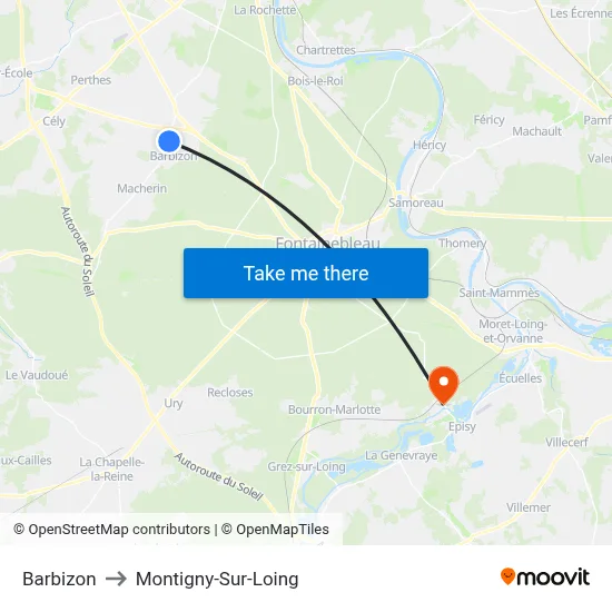 Barbizon to Montigny-Sur-Loing map