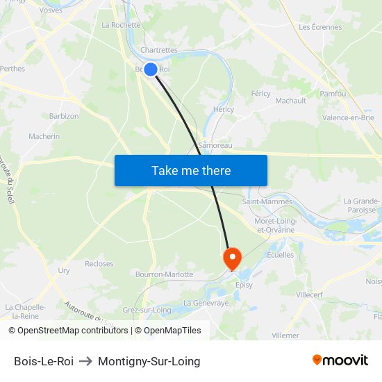 Bois-Le-Roi to Montigny-Sur-Loing map