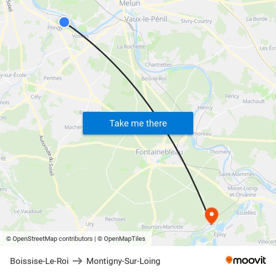 Boissise-Le-Roi to Montigny-Sur-Loing map