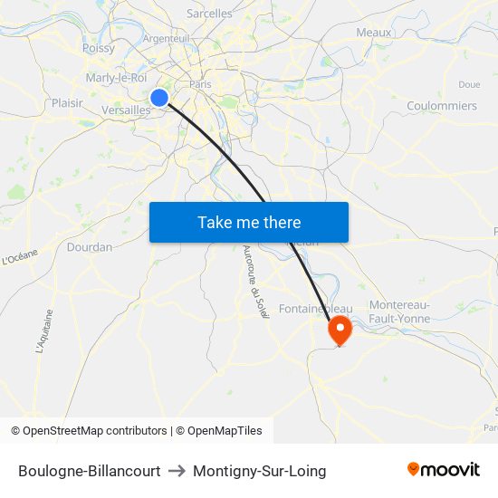 Boulogne-Billancourt to Montigny-Sur-Loing map