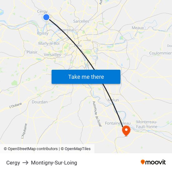Cergy to Montigny-Sur-Loing map