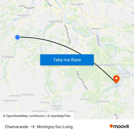 Chamarande to Montigny-Sur-Loing map