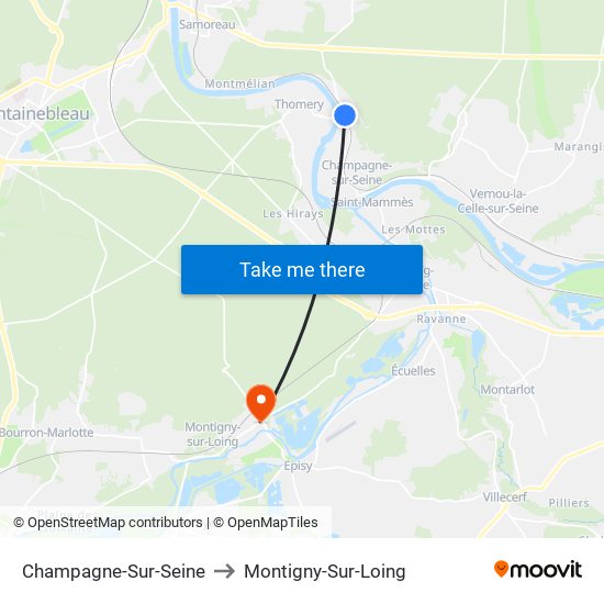 Champagne-Sur-Seine to Montigny-Sur-Loing map