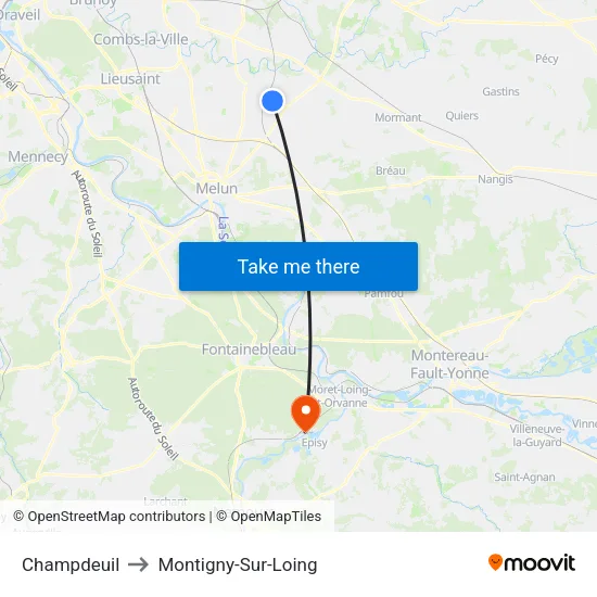 Champdeuil to Montigny-Sur-Loing map