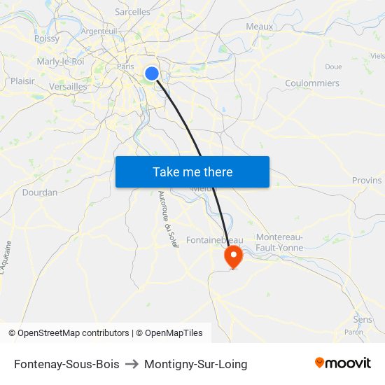 Fontenay-Sous-Bois to Montigny-Sur-Loing map