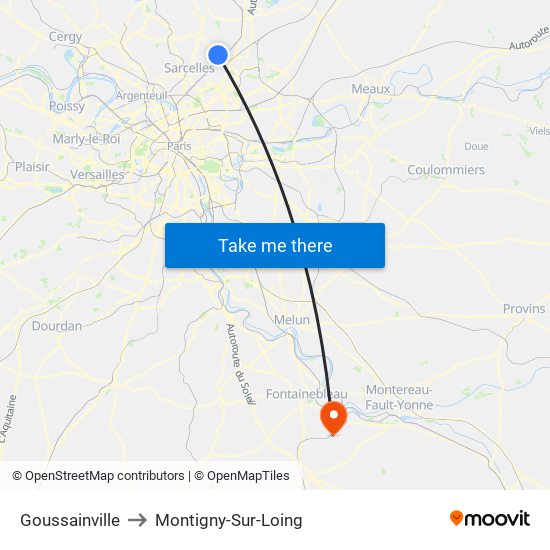 Goussainville to Montigny-Sur-Loing map