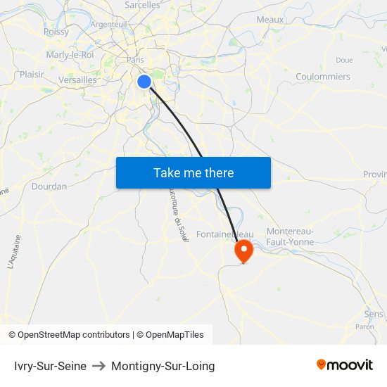 Ivry-Sur-Seine to Montigny-Sur-Loing map