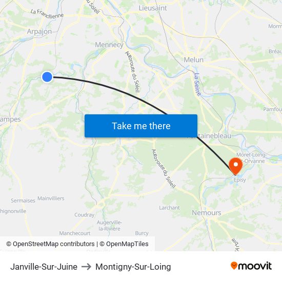 Janville-Sur-Juine to Montigny-Sur-Loing map