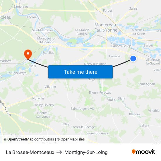 La Brosse-Montceaux to Montigny-Sur-Loing map