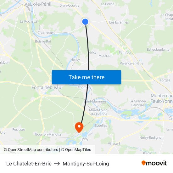 Le Chatelet-En-Brie to Montigny-Sur-Loing map