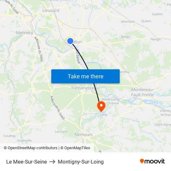 Le Mee-Sur-Seine to Montigny-Sur-Loing map