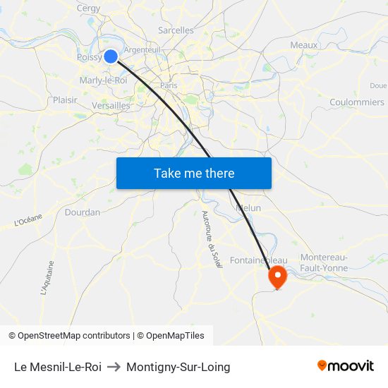 Le Mesnil-Le-Roi to Montigny-Sur-Loing map