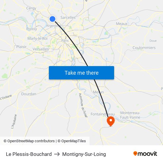 Le Plessis-Bouchard to Montigny-Sur-Loing map