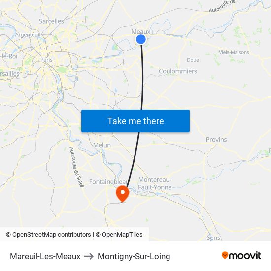 Mareuil-Les-Meaux to Montigny-Sur-Loing map