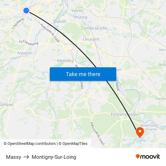 Massy to Montigny-Sur-Loing map