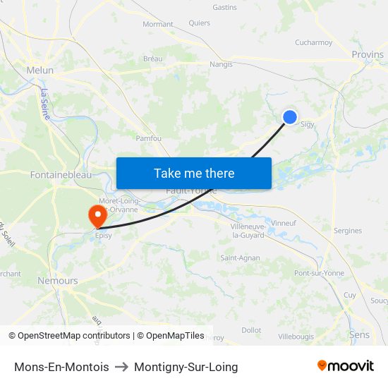 Mons-En-Montois to Montigny-Sur-Loing map