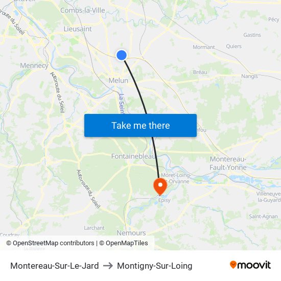 Montereau-Sur-Le-Jard to Montigny-Sur-Loing map