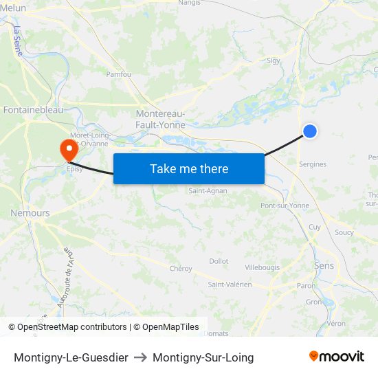Montigny-Le-Guesdier to Montigny-Sur-Loing map
