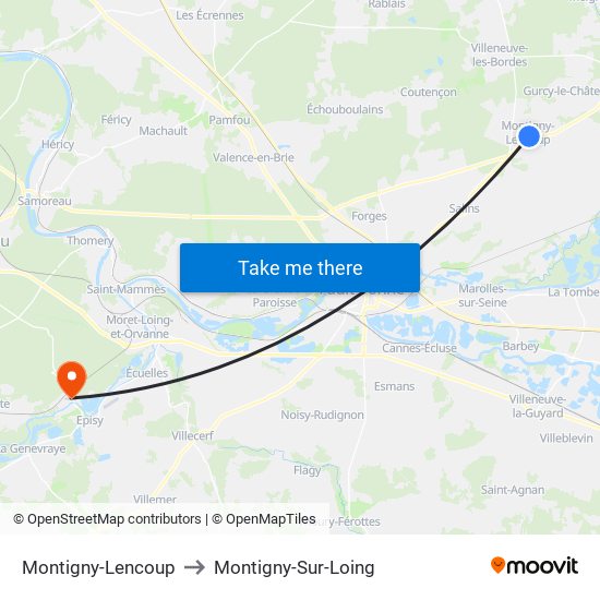 Montigny-Lencoup to Montigny-Sur-Loing map